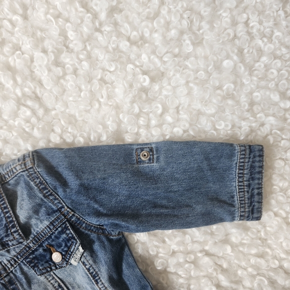 Souris Mini Denim Baby Jumpsuit 6-9M Blue Jean Overalls Romper with Dog Patch - Picture 6 of 12